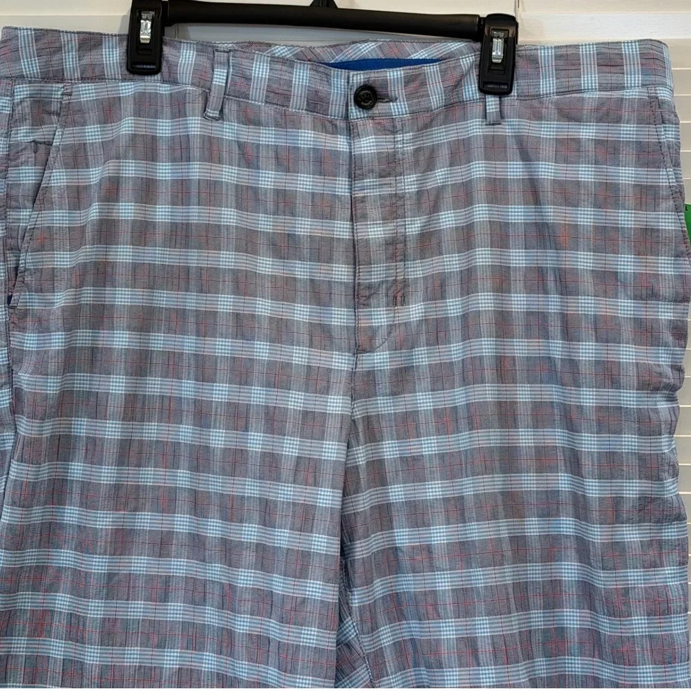 Tommy Bahama Mens Boracay Plaid Shorts Blue Red Stretch Size 40 Flat Front